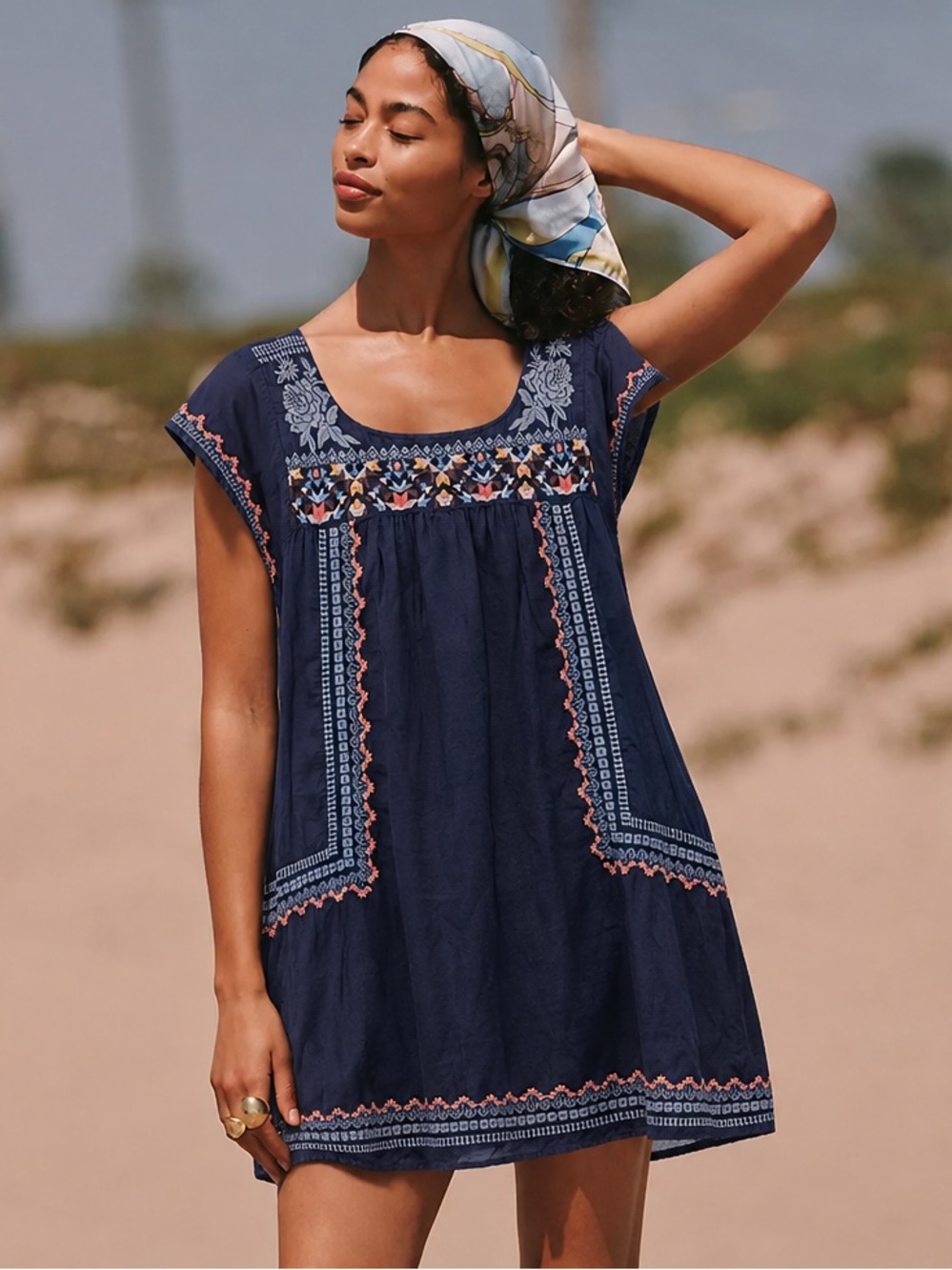3J Workshop Navy Embroidered tunic Dress